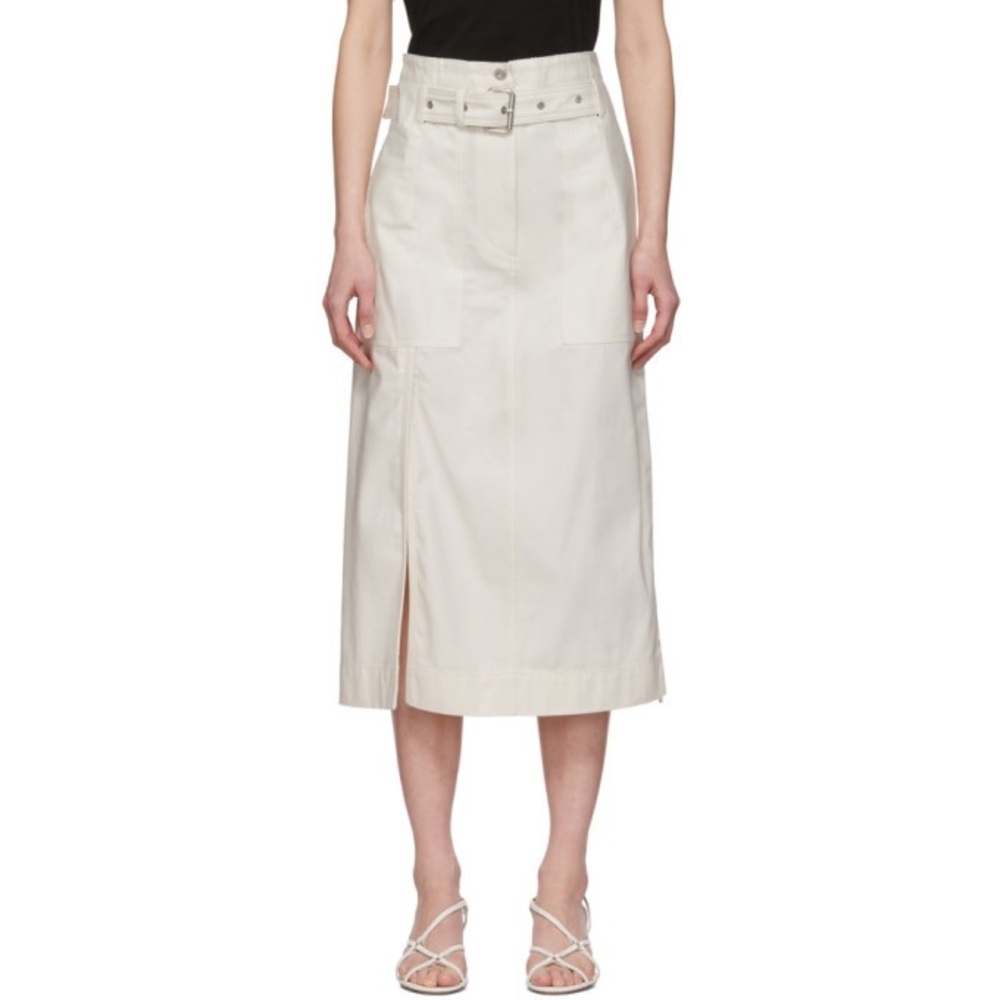 3.1 PHILLIP LIM OFF WHITE BELTED CARGO POPLIN MIDI SKIRT 100% COTTON